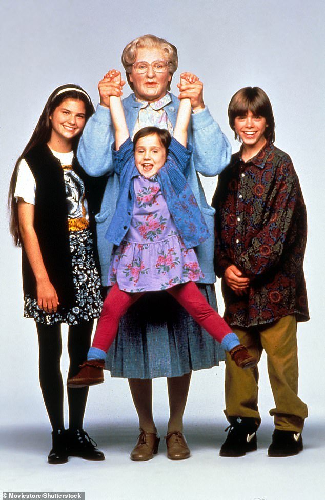 Flashback: The child stars of Mrs Doubtfire look unrecognizable 30 years after the film's 1993 release (L-R: Lisa Jakoub, Robin Williams, Mara Wilson and Matthew Lawrence)