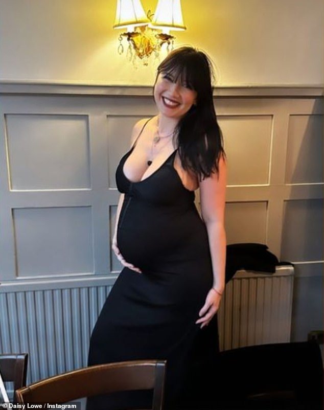 All smiles: Pregnant Daisy Lowe showed off her growing baby bump in a figure-hugging black maxi dress on Instagram Sunday as she celebrated her birthday