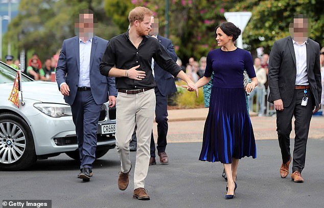 The Duke is locked in an ongoing legal battle with the Home Office over his safety in the UK.  Pictured: Prince Harry and Meghan Markle in Rotorua, New Zealand, in 2018