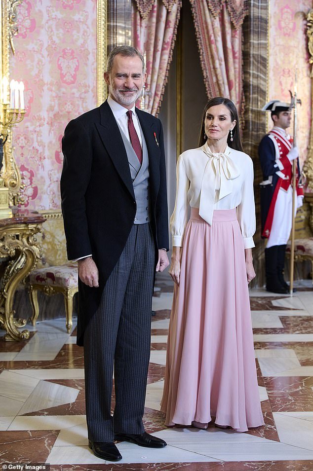 King Felipe IV and Queen Letizia of Spain welcomed diplomats from around the world at a reception at the Royal Palace in Madrid