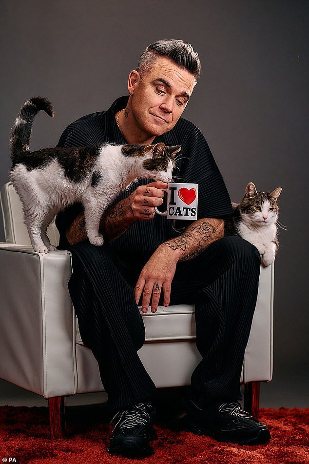 Perfect!  Robbie Williams has recorded a new song and starred in an ad for the Felix cat food brand