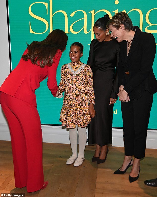 Exciting: Rochelle Humes' daughter Alaia-Mai, 9, could barely contain her excitement on Monday night when she met the Princess of Wales during a night out at London's BAFTAs