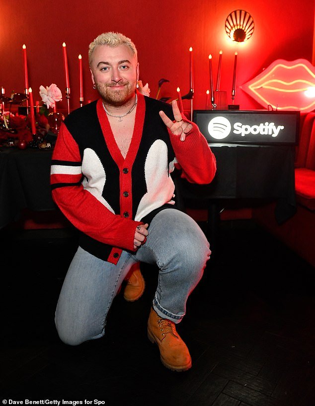 Stay with me: Sam Smith surprised fans at a Spotify listening party for his Gloria album at London's Windmill on Tuesday after saying 