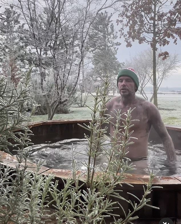 'Still thawing two days later': David Beckham mocked himself after taking off his hat and tight briefs to endure an icy bath