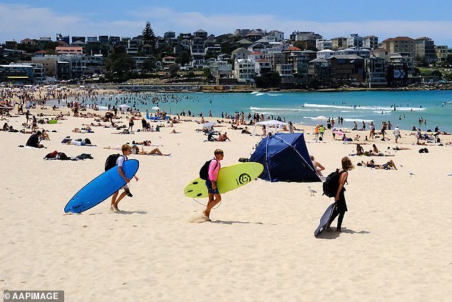 There will be a high of 30C in Sydney on Sunday before the chance of rain increases steadily, with an 80 per cent chance of up to 35mm forecast on Monday (Pictured Bondi Beach)