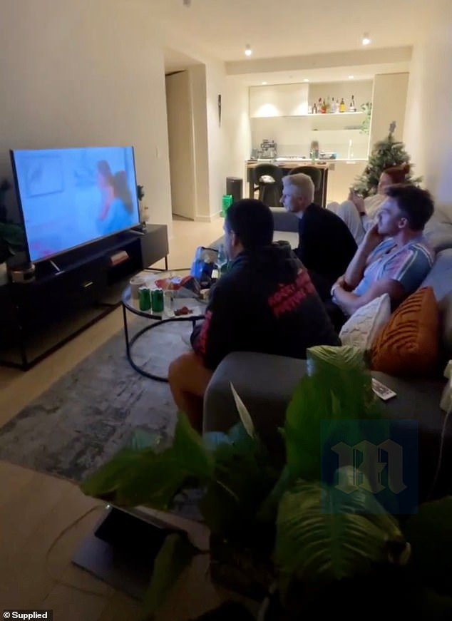 In the video, Thomas (on the right, in the striped shirt) and Jed (in the center, with blonde hair) are seen watching the first episode without their respective partners, nor their engagement rings.