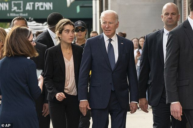 Several watchdog groups are calling for classified documents to be searched in Joe Biden's records from his years in the Senate, which are housed at the University of Pennsylvania;  above Biden with his granddaughter Natalie Biden on the campus of the University of Pennsylvania