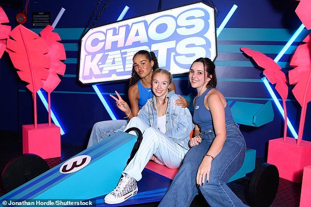 Real life Mario Kart: Fellow Corrie star Elle Mulvaney, 20, (right) posed in the car with CITV and CBBC actress Tillie Amertey, 20, (left)