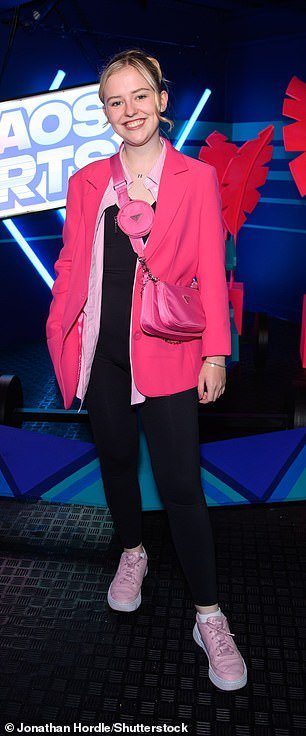 All smiles: Mollie's co-stars Harriet Bibby, 25, who plays Summer, also attended the event in a bright pink blazer