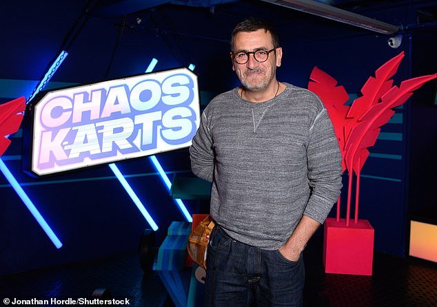 Joining the little ones: Chris Gascoyne, 55, who plays soap favorite Peter Barlow, also attended the launch of Chaos Karts