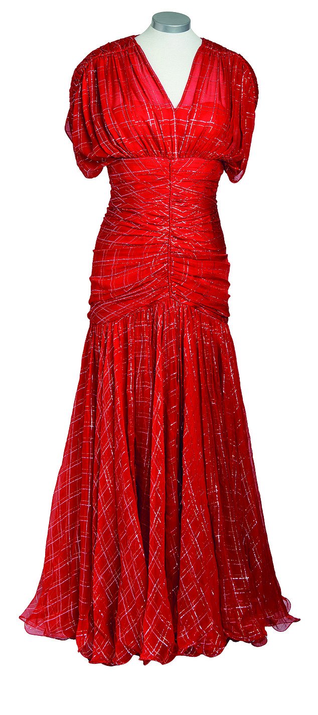 The red silk Bruce Oldfield dress Diana wore to the Hot Shots!