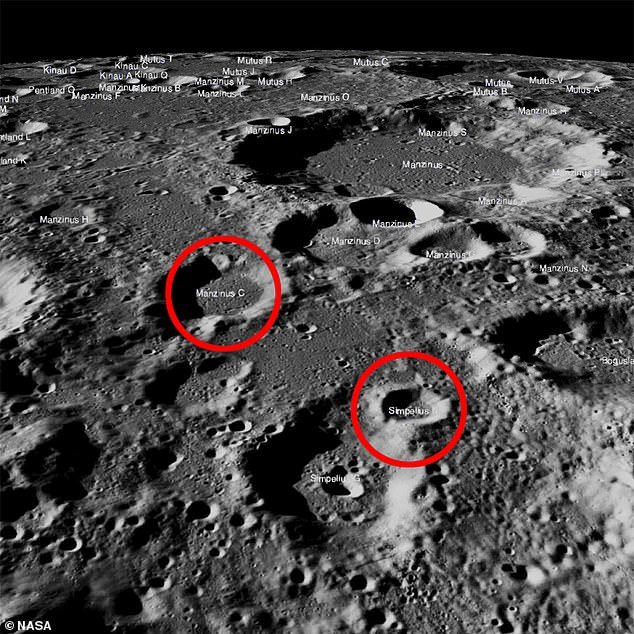 Chandrayaan-3 landed between the southern craters of Manzinus C and Simpelius N. Note the flatness of the region, compared to other nearby regions of the South Pole
