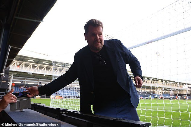 West Ham fan James Corden (pictured) was at Kenilworth Road to watch his side win