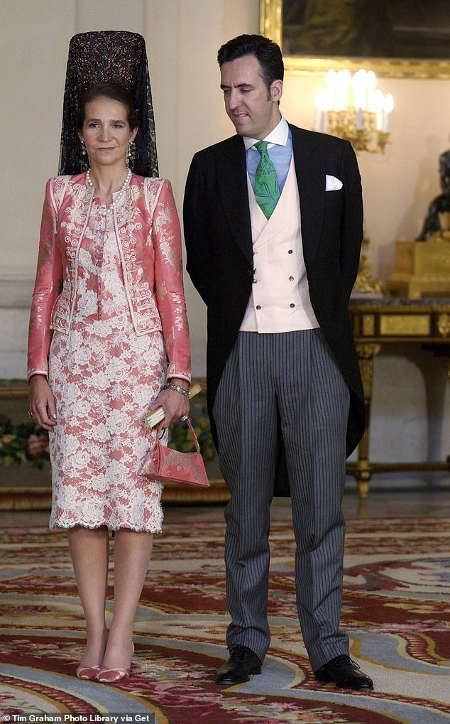 Elena of Spain with her husband after the wedding of her brother, the Crown Prince, in 2004