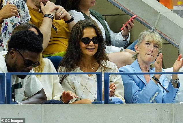 Actress Katie Holmes was also in the crowd on Friday to see Gauff in action at Arthur Ashe