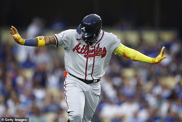 Acuna hit a throw from LA Dodgers Emmet Sheehan 130 yards to center field