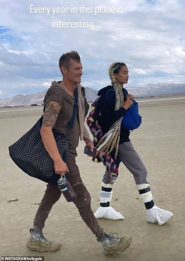 The Victoria's Secret model posted a photo gallery to her Instagram Stories of herself and Joel making their way through the desert mud back to civilization.