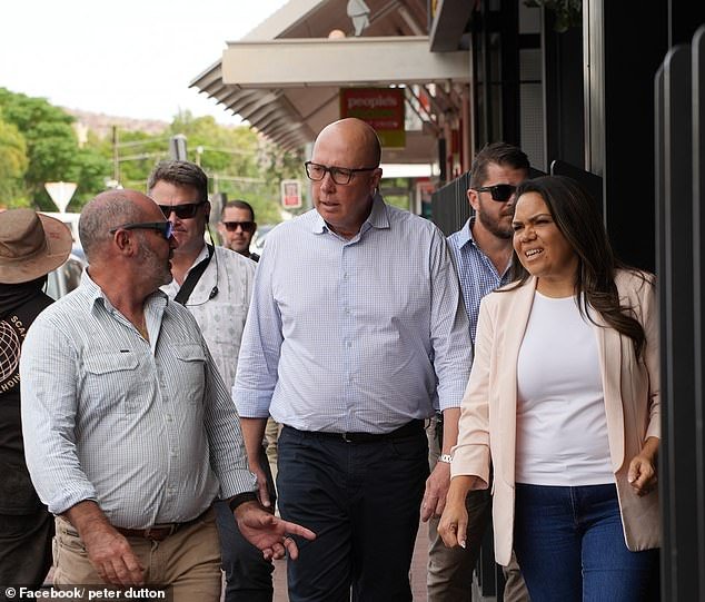 Opposition leader Peter Dutton (pictured center with Jacinta Nampijinpa Price) has said he would hold another referendum to recognize First Nations Australians in the constitution, but would not consider the Voice.