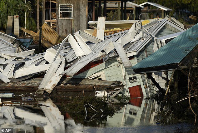 Pictured above is a house that collapsed during Hurricane Idalia.  It is pictured at Horseshoe Beach, Florida, on Sept. 1