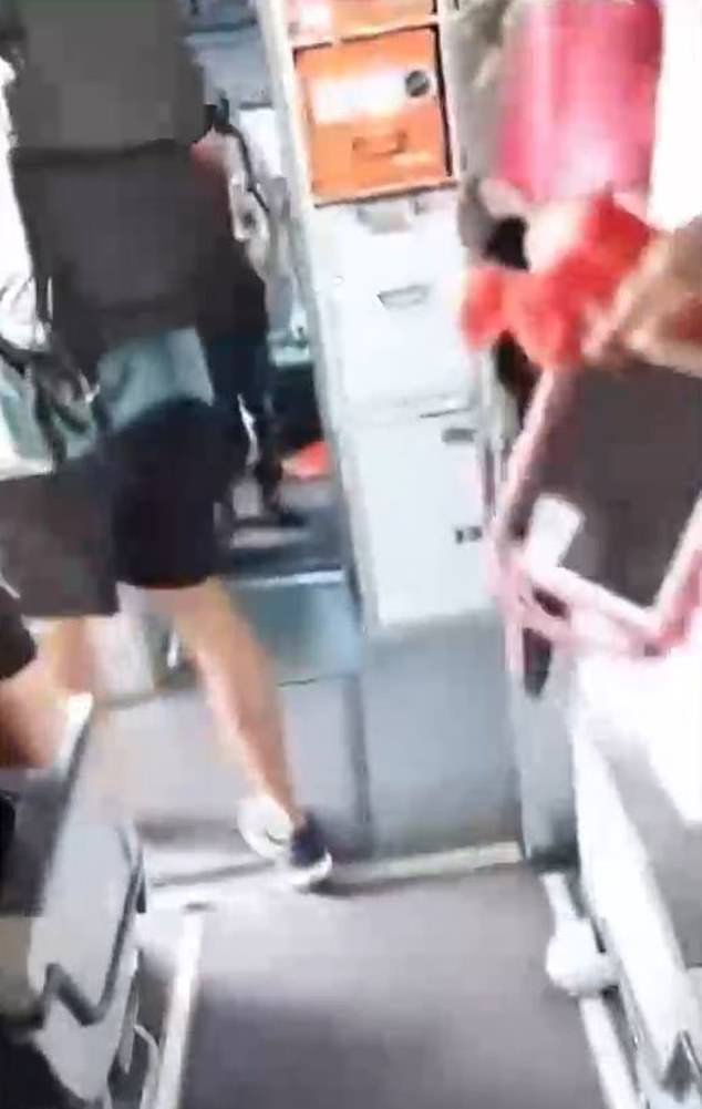 The video shows passengers leaving the EasyJet flight after the alleged altercation