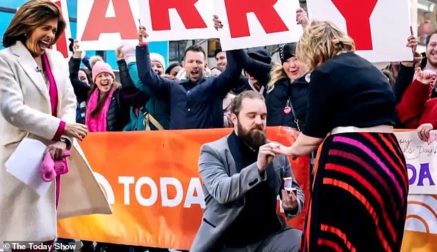 Knowing Shore's love of the Today show, Hebert popped the question for Kotb on the square last Valentine's Day