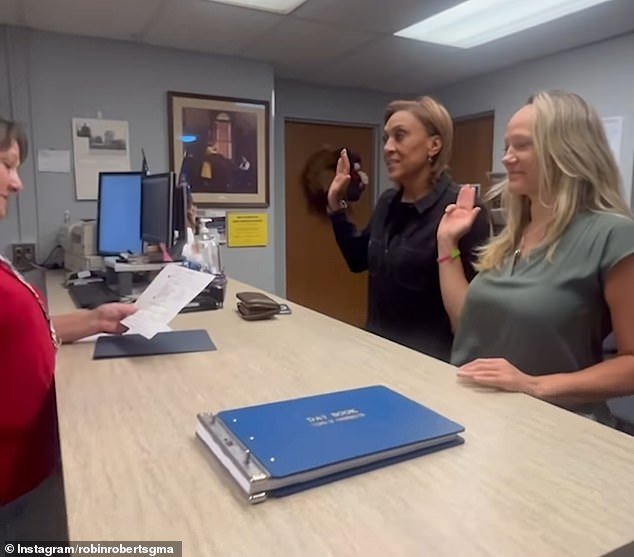 A Farmington County Clerk's Office employee had them raise their right hands and confirm that the information on the marriage certificate was true