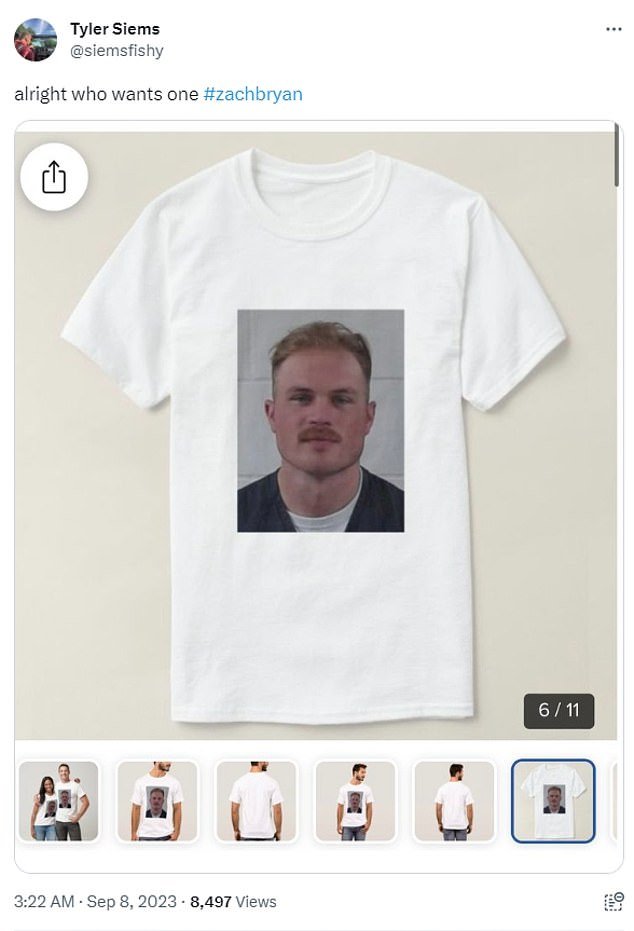 Twitter users appeared to be sharing links to unofficial merchandise featuring the mugshot