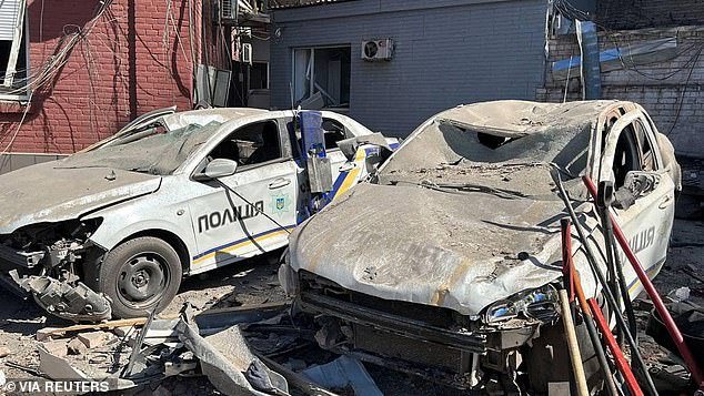 A view shows destroyed cars on a site of a local police headquarters heavily damaged by a Russian missile attack, amid the Russian attack on Ukraine, in Kryvyi Rih, Dnipropetrovsk region, Ukraine, September 8, 2023