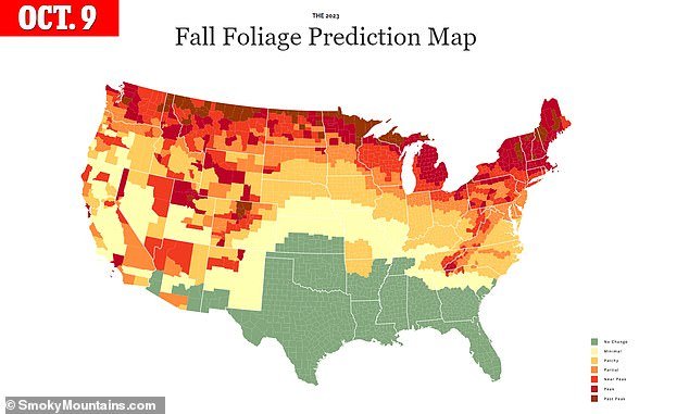 Midwestern states like Iowa, Kansas and Ohio will be fully covered in fall colors by October 9.