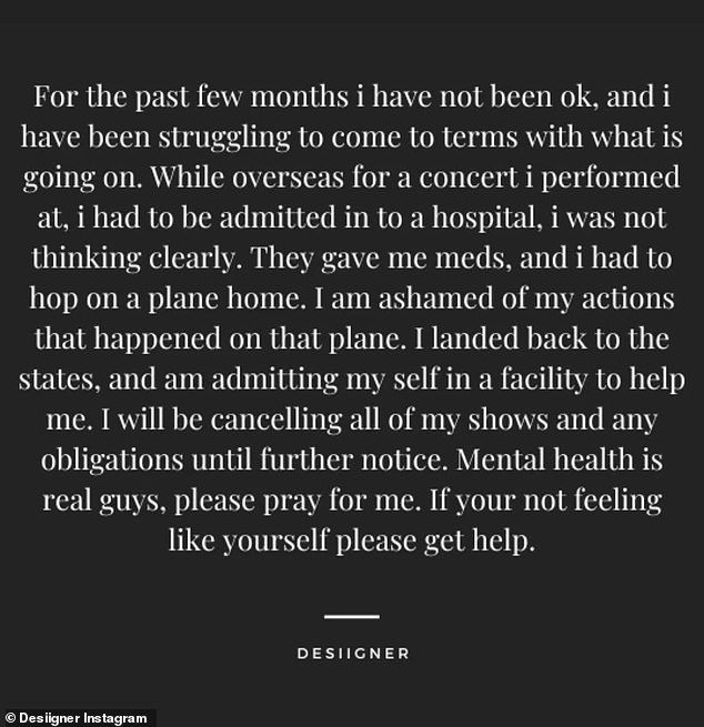 Statement: Desiigner took to Instagram Stories in April with a statement explaining the health issues leading up to what happened on the plane