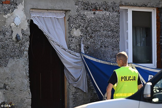 Police work at the site where the bodies of three newborns were discovered in the basement of a house in Czerniki, Stara Kiszewa municipality of Kashubia, northern Poland, September 16, 2023