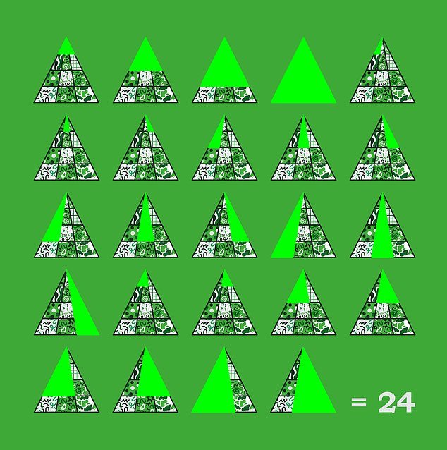 So easy when you know the answer!  It turns out that there are a total of 24 triangles in this challenging brainteaser