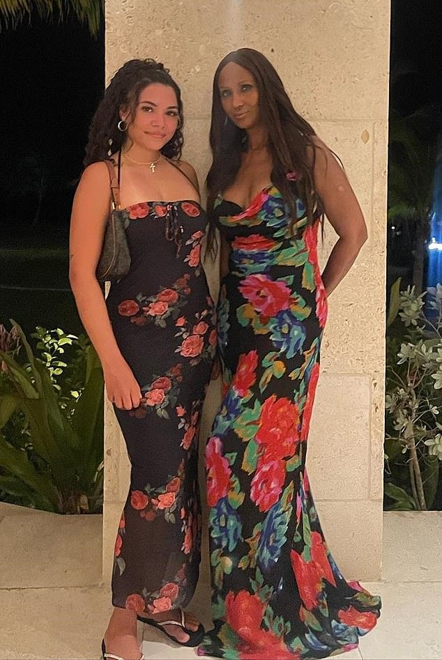 Alexandria (left), 23, who goes by Lexi (right), says she was 'accidentally twinned' with Iman, 68, when they both wore floral dresses on a night out