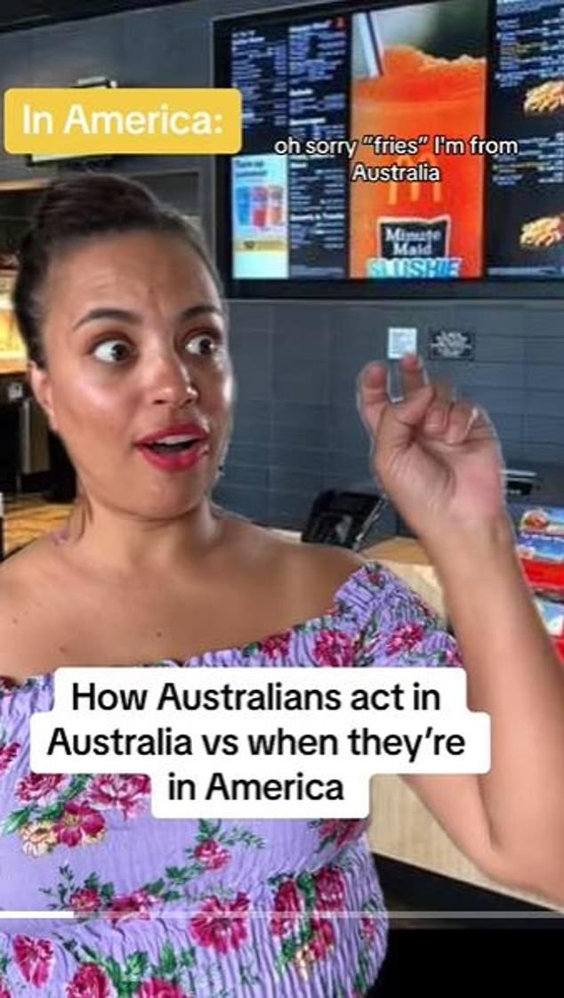 She made fun of how Australians call hot fries 'chips', the difference in pronunciation of 'water' and 'no', and how American money is all one color