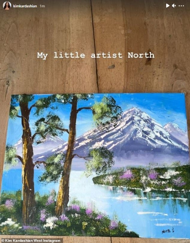 Previous work: Two years earlier, in 2021, the reality star previously shared seven-year-old North's impeccable landscape oil painting, which featured a mountain, a river and also trees