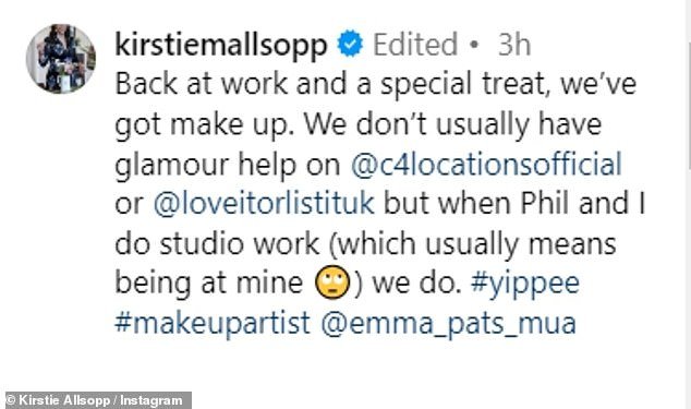 Back to work: Phil returned to work last week, while Kirstie took to Instagram to share a behind-the-scenes sneak peek