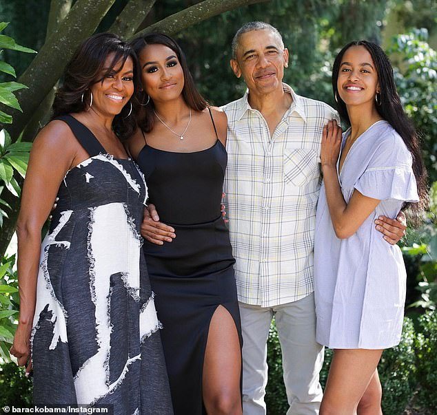 The USC graduate (seen with her family) has yet to publicly reveal what she plans to do in the future - while her older sister Malia is pursuing a career as a television writer.