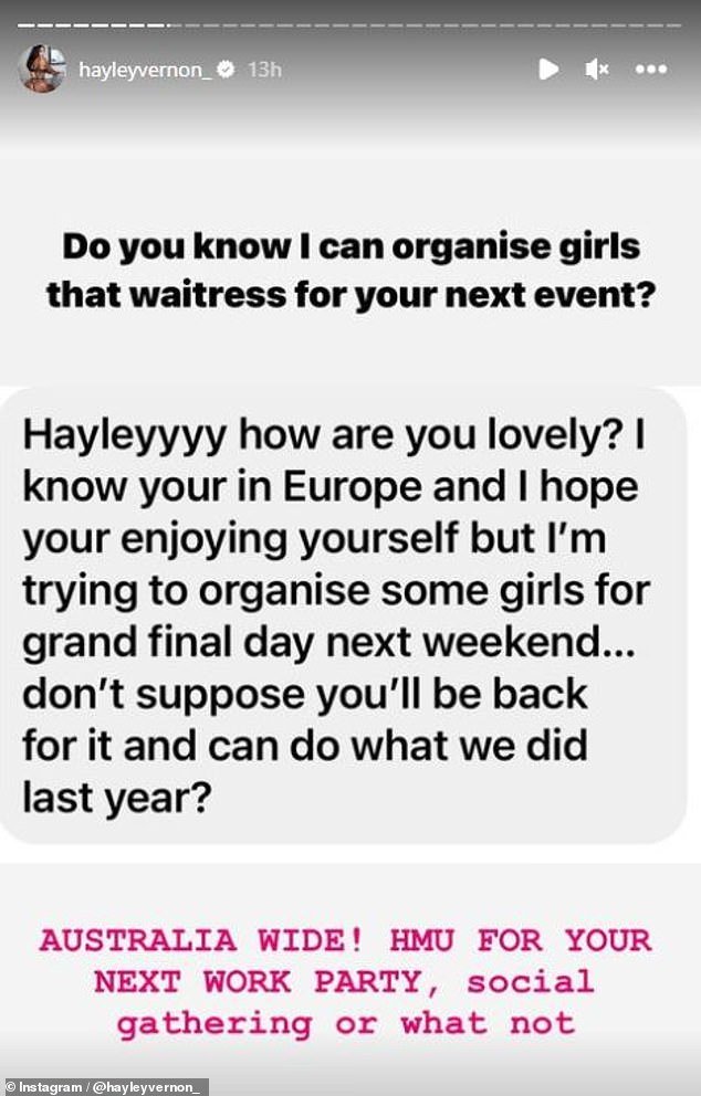 The OnlyFans star, 35, told her Instagram followers this week that she could organize women to host events across Australia.