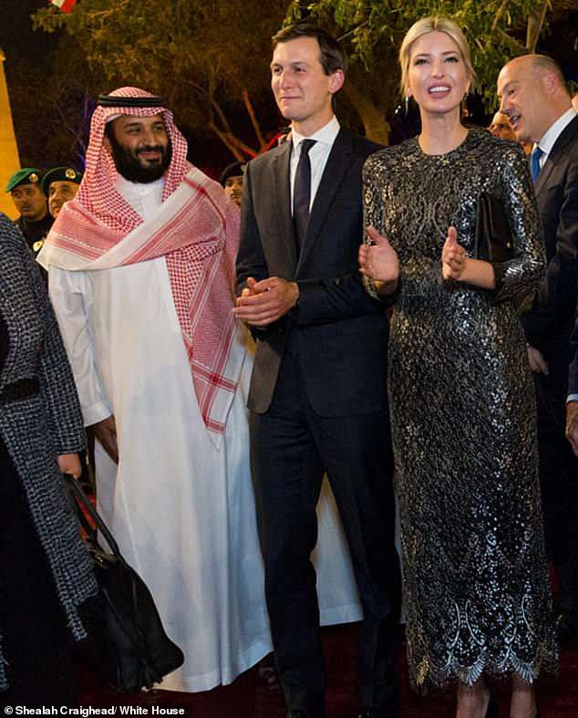 Saudi Arabia's Mohammed bin Salman has said he sees no problem with his wealth fund injecting $2 billion into Jared Kushner's fledgling private equity capital, despite ties to former President Donald Trump.  (Image: MbS with Kushner and wife Ivanka Trump in 2017)