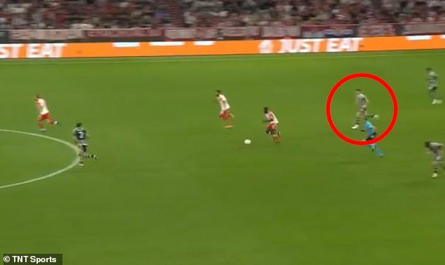 The devastating footage shows that McTominay (circled) was even overtaken by the referee (blue top)