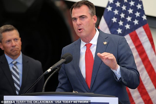 Gov. Kevin Stitt (pictured June 14, 2023) has granted clemency only once.  Sanchez claimed there is 