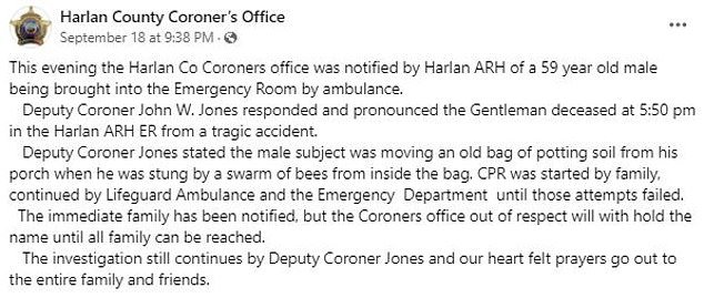 The Harlan County Coroner's Office pronounced Alford dead Monday at 5:50 p.m. and notified his next of kin