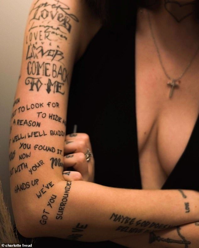 Charlotte's tattoos include lyrics by Leonard Cohen and American musical comedian Bo Burnham