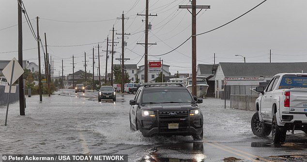 Flooding along East Bay Ave in Stafford, New Jersey, in the Mud City section of the borough