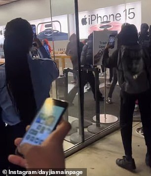 Scores of people stormed the store and made off with electronics