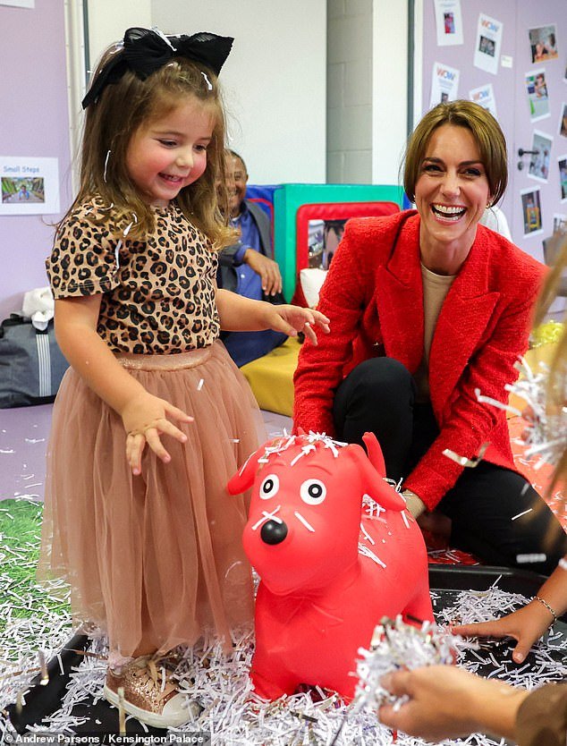 A playful Kate beamed with joy as she had fun with a group of young people during a sensory development class in Kent earlier today