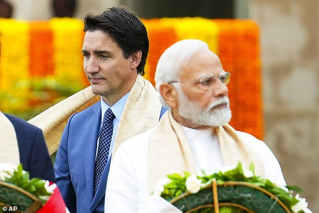 Trudeau had frosty encounters with Modi (right) at the G20 earlier this month, where he told the Indian leader directly about his suspicions of government involvement in the killing.