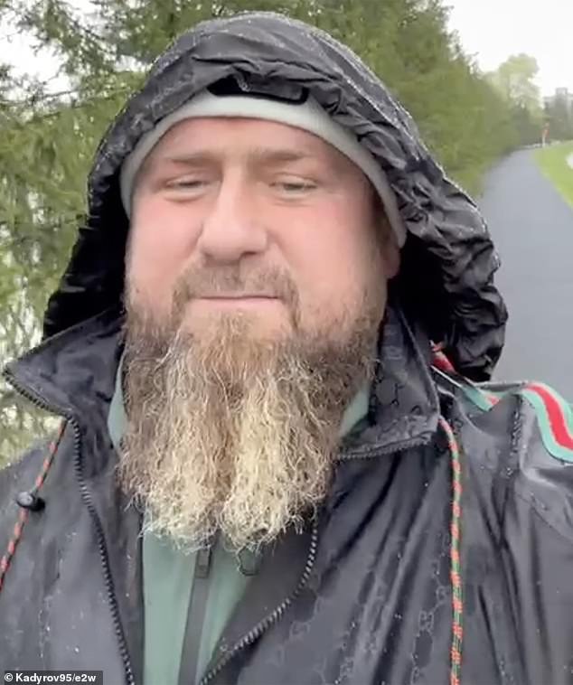 Ramzan Kadyrov (pictured) has released a virtually unintelligible video of himself walking through a park, apparently trying to confirm that he is healthy