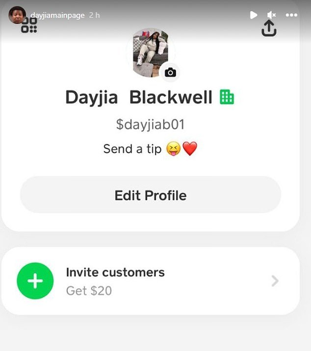 The influencer even posted her Cash App account so her followers could send her money after her arrest