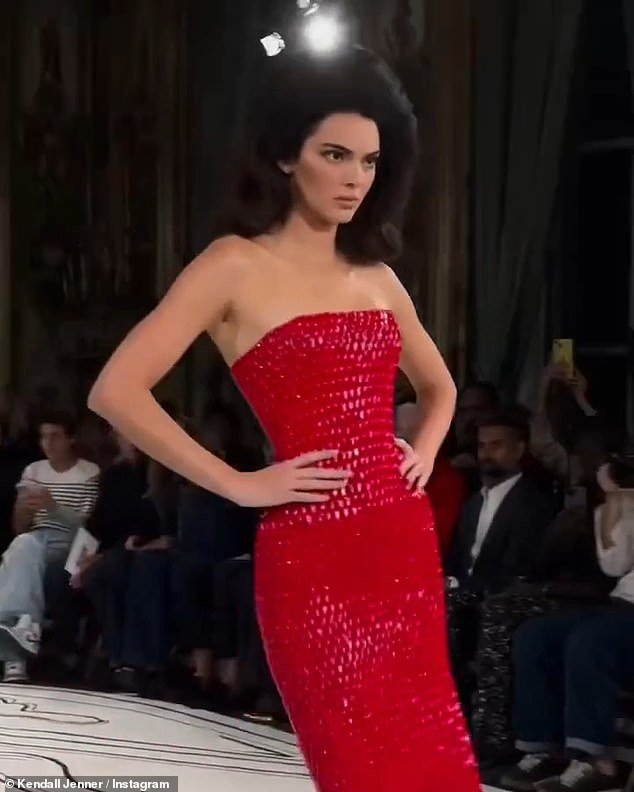 Red hot: Jenner closed the Schiaparelli Spring/Summer 2024 show on Thursday evening